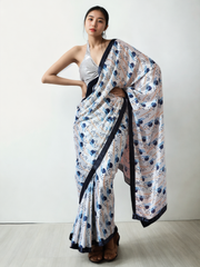 Chinon Digital Print Ready To Wear Saree With Blouse Piece-MWB-VP5031-WHITE