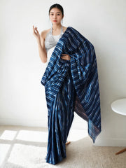 Chinon Digital Print Ready To Wear Saree With Blouse Piece-MWB-VP5034-BLUE