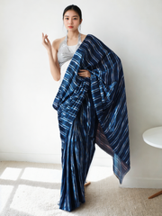 Chinon Digital Print Ready To Wear Saree With Blouse Piece-MWB-VP5034-BLUE