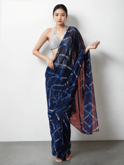Chinon Digital Print Ready To Wear Saree With Blouse Piece-MWB-VP5035-NAVY