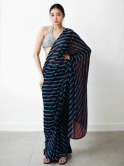 Chinon Digital Print Ready To Wear Saree With Blouse Piece-MWB-VP5036-NAVY