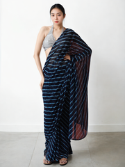 Chinon Digital Print Ready To Wear Saree With Blouse Piece-MWB-VP5036-NAVY