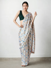 Chinon Digital Print Ready To Wear Saree With Blouse Piece-MWB-VP5037-WHITE