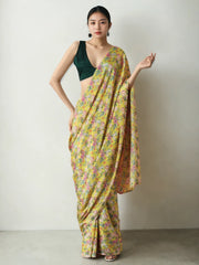 Chinon Digital Print Ready To Wear Saree With Blouse Piece-MWB-VP5040-YELLOW