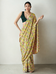 Chinon Digital Print Ready To Wear Saree With Blouse Piece-MWB-VP5040-YELLOW
