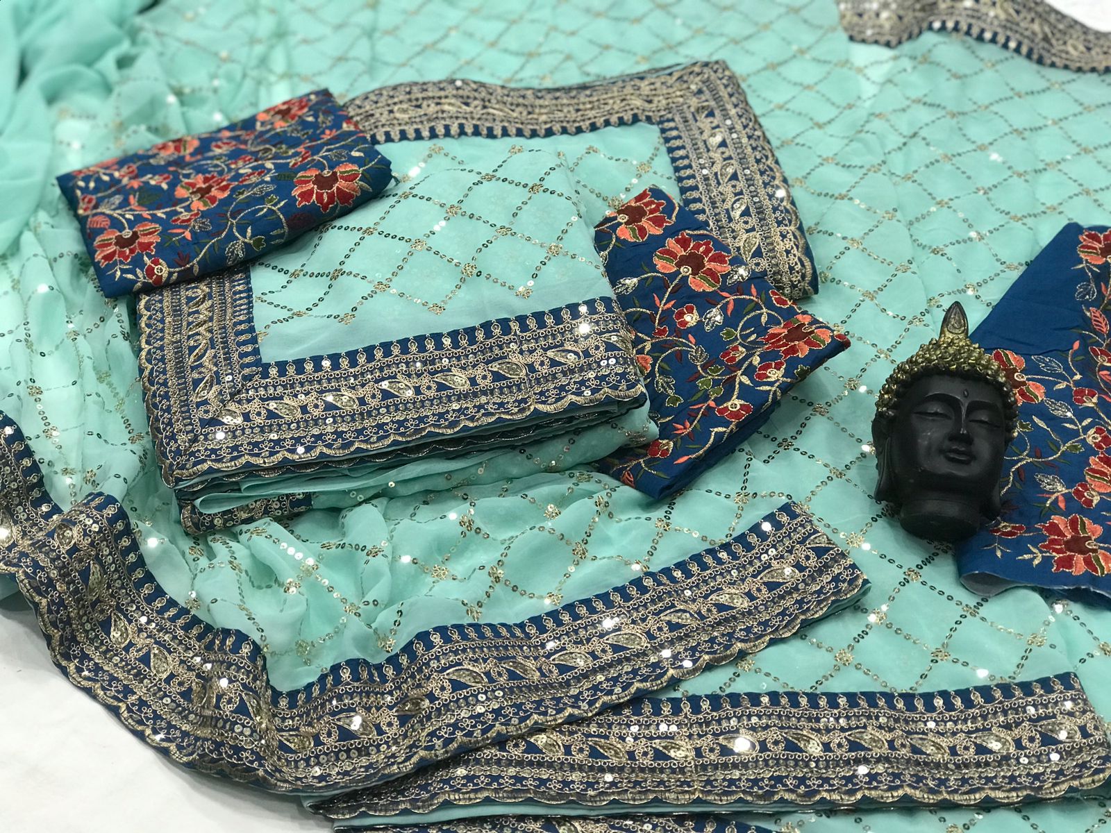 Embroidery Cream Saree With Unstiched Blouse Piece