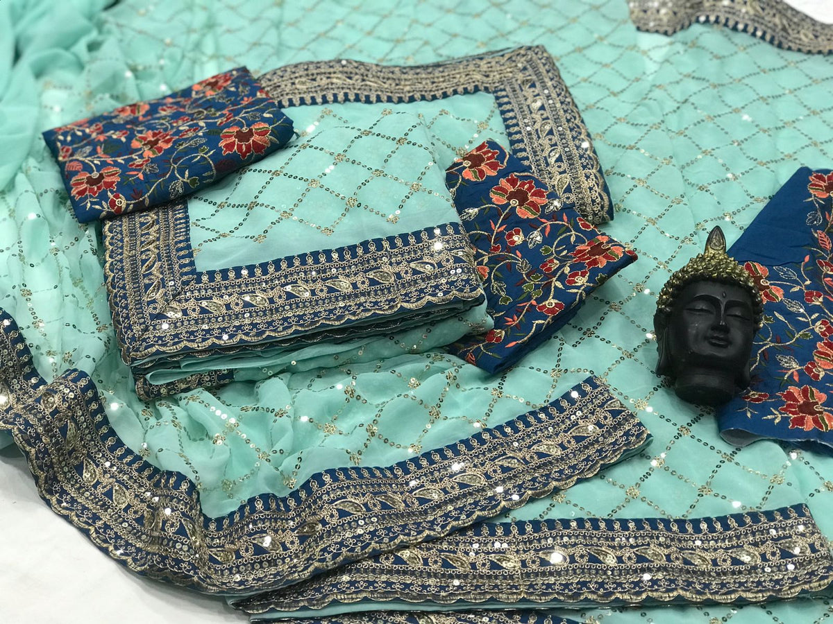 Embroidery Pista Saree With Unstiched Blouse Piece-MWPK-152-PISTA
