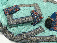Embroidery Pista Saree With Unstiched Blouse Piece-MWPK-152-PISTA