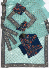 Embroidery Pista Saree With Unstiched Blouse Piece-MWPK-152-PISTA