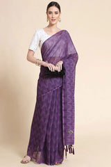 Sequence Purple Saree With Unstiched Blouse Piece-MWPK-161-PURPLE