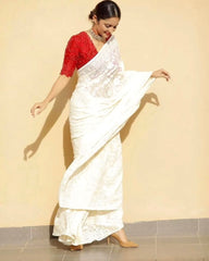Embroidery White Saree With Unstiched Blouse Piece-MWPK-290-WHITE
