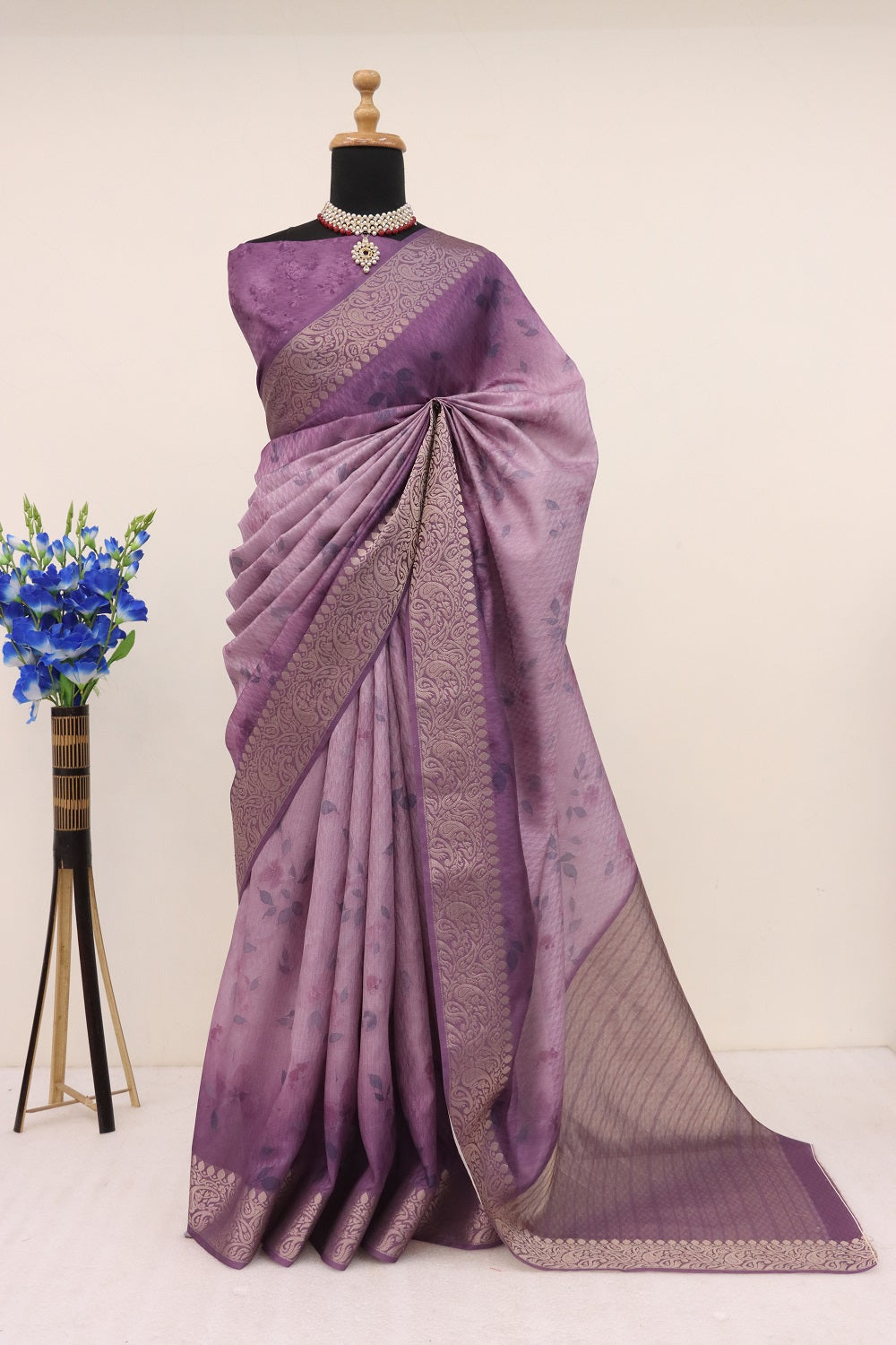 Handloom Silk Pink Pashmina Digital Print Saree With Unstiched Blouse Piece-MWPK-293-PINK