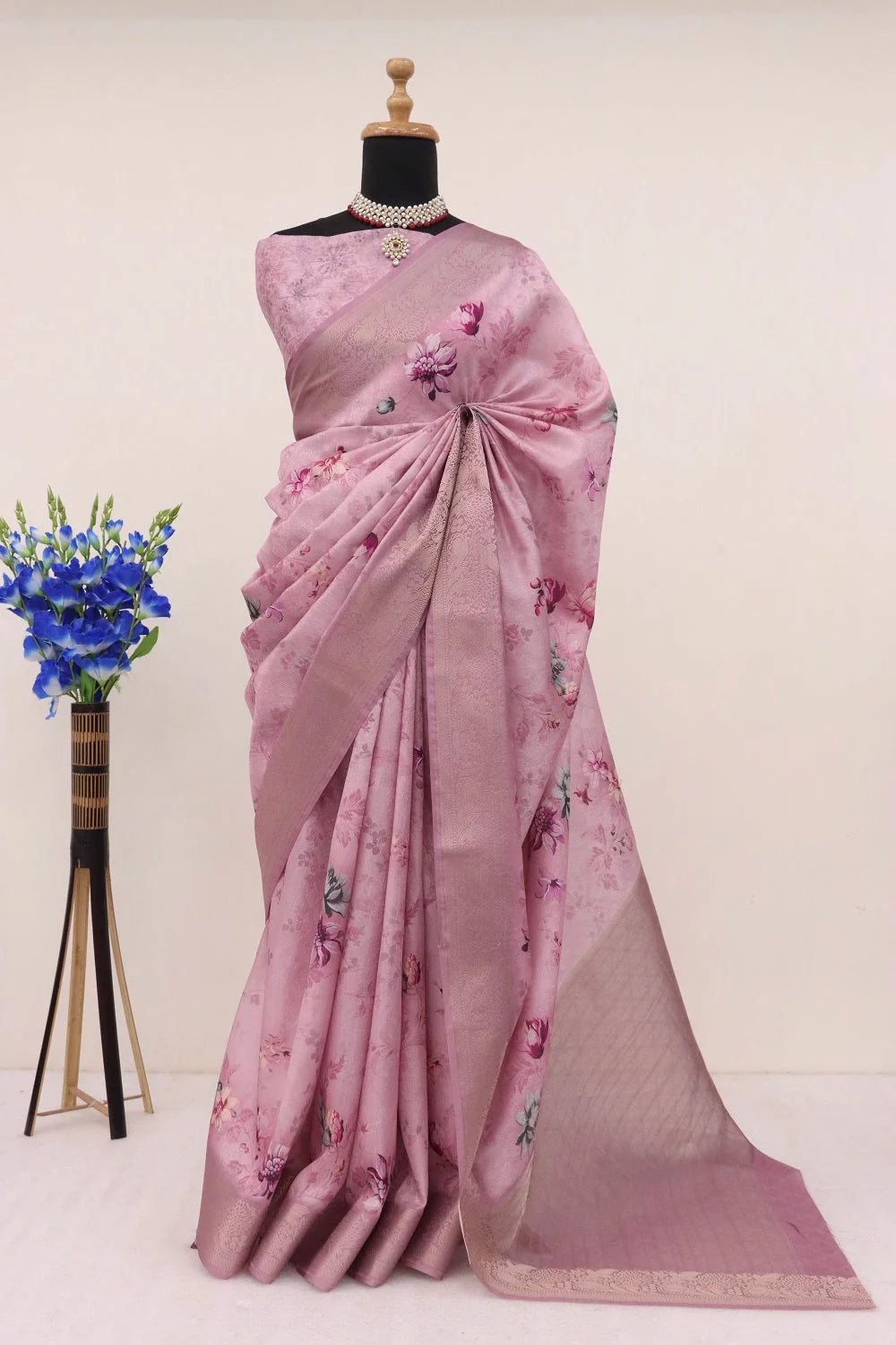 Handloom Silk Pink Pashmina Digital Print Saree With Unstiched Blouse Piece-MWPK-294-PINK