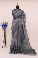 Handloom Silk Grey Pashmina Digital Print Saree With Unstiched Blouse Piece-MWPK-295-GREY
