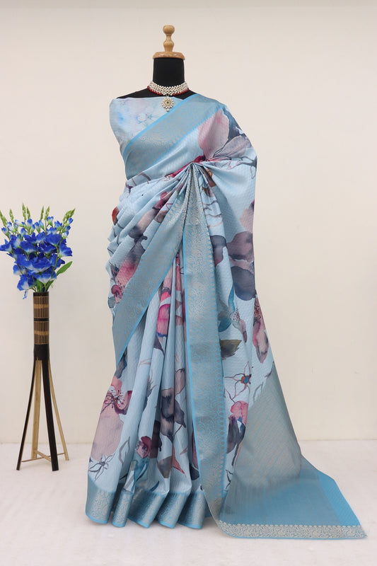 Handloom Silk Sky Blue Pashmina Digital Print Saree With Unstiched Blouse Piece-MWPK-296-SKY 1000