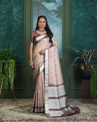 Handloom Silk Brown Pashmina Digital Print Saree With Unstiched Blouse Piece-MWPK-297-BROWN
