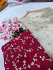 Embroidery Cream Saree With Unstiched Blouse Piece-MWPK-288-CREAM