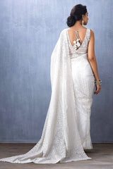 Embroidery White Saree With Unstiched Blouse Piece-MWPK-300-WHITE