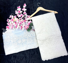 Embroidery White Saree With Unstiched Blouse Piece-MWPK-300-WHITE