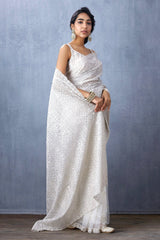 Embroidery White Saree With Unstiched Blouse Piece-MWPK-300-WHITE
