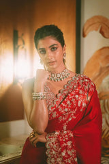 Embroidery Maroon Saree With Unstiched Blouse Piece-MWPK-302A-MARUN