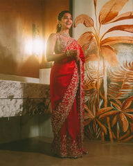 Embroidery Maroon Saree With Unstiched Blouse Piece-MWPK-302A-MARUN