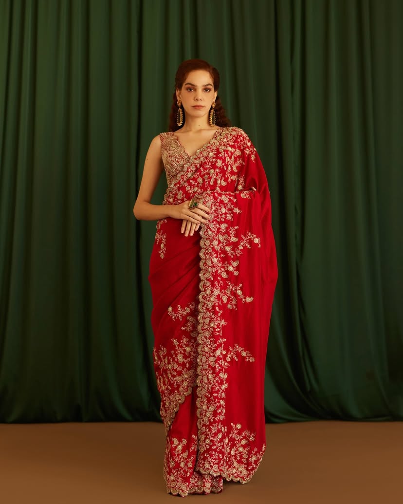Embroidery Maroon Saree With Unstiched Blouse Piece-MWPK-302-MARUN
