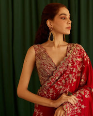 Embroidery Maroon Saree With Unstiched Blouse Piece-MWPK-302-MARUN