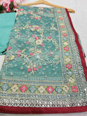 Embroidery Sky Blue Saree With Unstiched Blouse Piece-MWPK-303-SKY