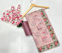 Embroidery Peach Saree With Unstiched Blouse Piece-MWPK-304-PEACH
