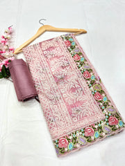 Embroidery Peach Saree With Unstiched Blouse Piece-MWPK-304-PEACH