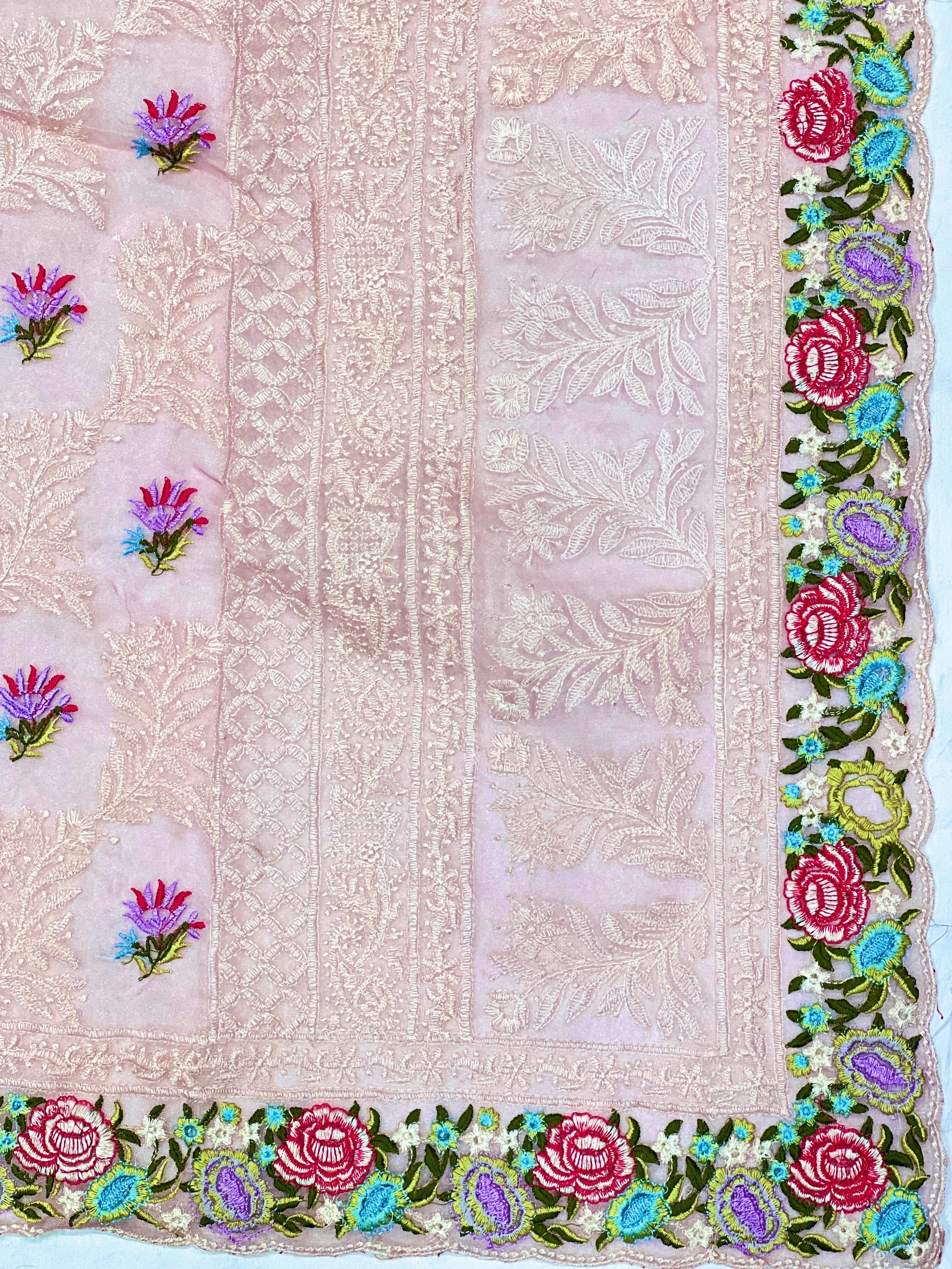Embroidery Peach Saree With Unstiched Blouse Piece