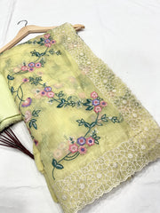 Embroidery Yellow Saree With Unstiched Blouse Piece-MWPK-309-YELLOW