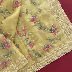Embroidery Yellow Saree With Unstiched Blouse Piece-MWPK-309-YELLOW