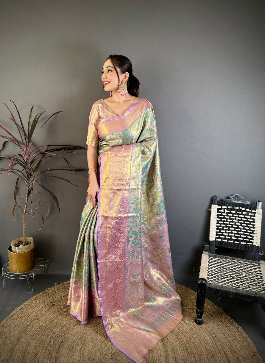 Silk Blend Saree for Women - Green | MLWSHSA9098GRN | DesiQlo