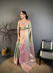 Silk Blend Saree for Women - Green | MLWSHSA9098GRN