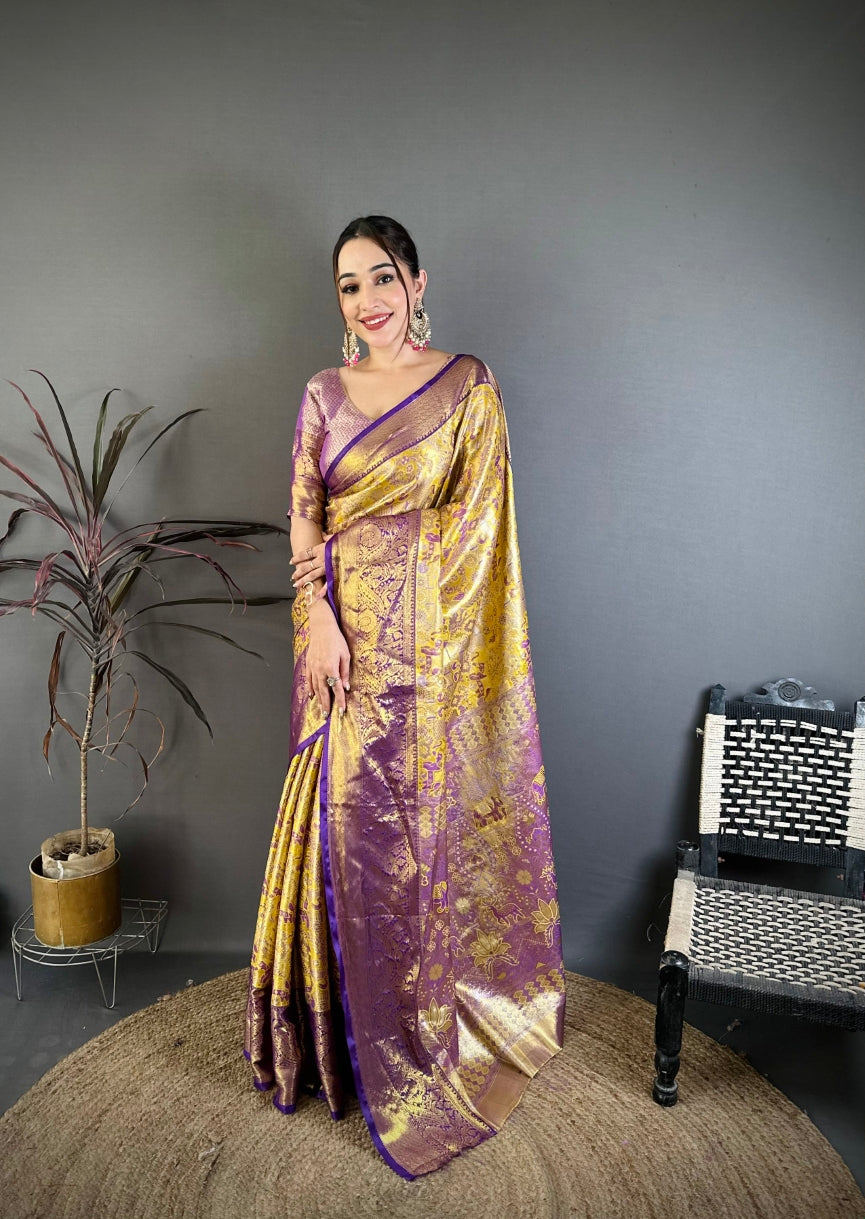 Silk Blend Saree for Women - Mustard | MLWSHSA9099MUS | DesiQlo