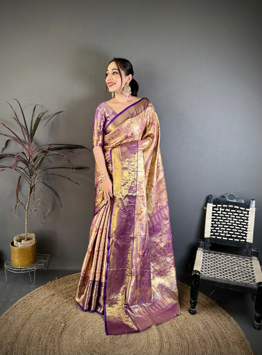 Silk Blend Saree for Women - Peach | MLWSHSA9101PCH