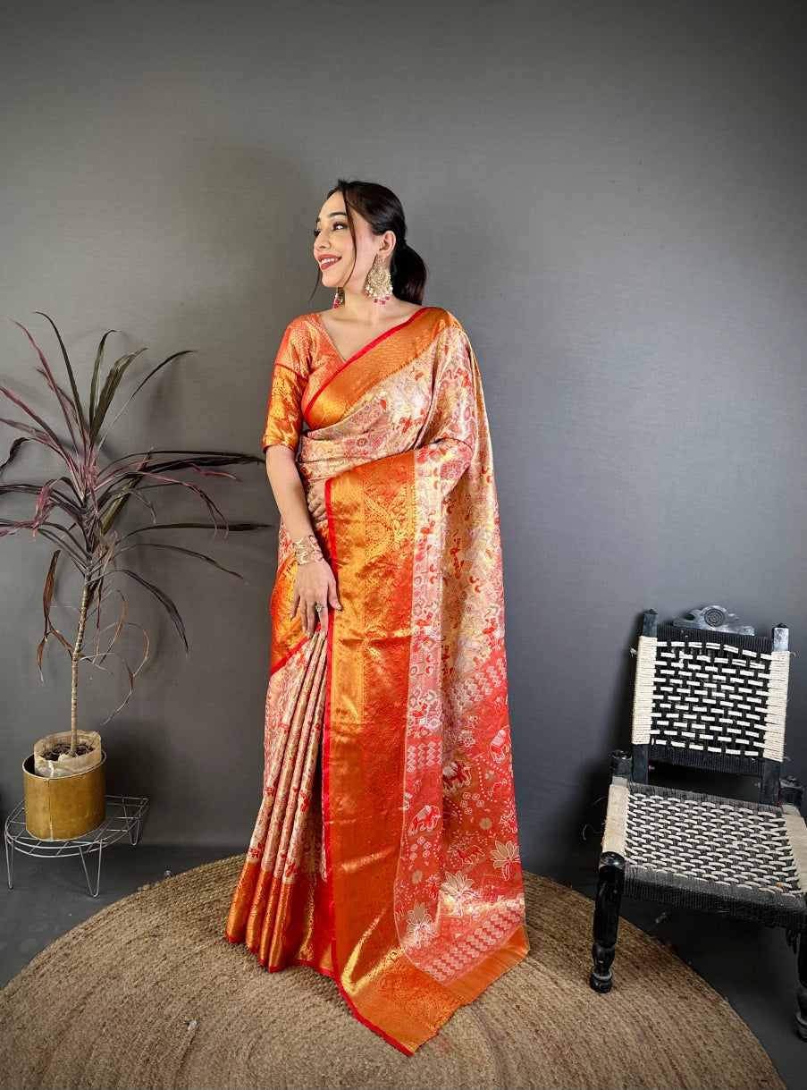 Silk Blend Saree for Women - Red | MLWSHSA9103RED