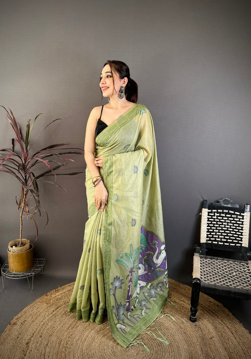 Cotton Blend Saree for Women - Green | MLWSHSA9106GRN