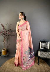 Cotton Blend Saree for Women - Peach | MLWSHSA9108PCH