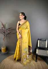 Cotton Blend Saree for Women - Yellow | MLWSHSA9109YLW