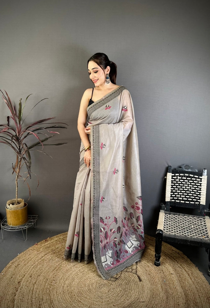 Cotton Blend Saree for Women - Beige | MLWSHSA9110BEI | DesiQlo