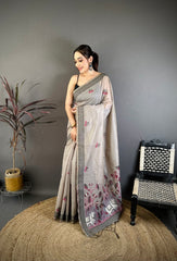 Cotton Blend Saree for Women - Beige | MLWSHSA9110BEI