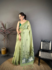 Cotton Blend Saree for Women - Green | MLWSHSA9112GRN
