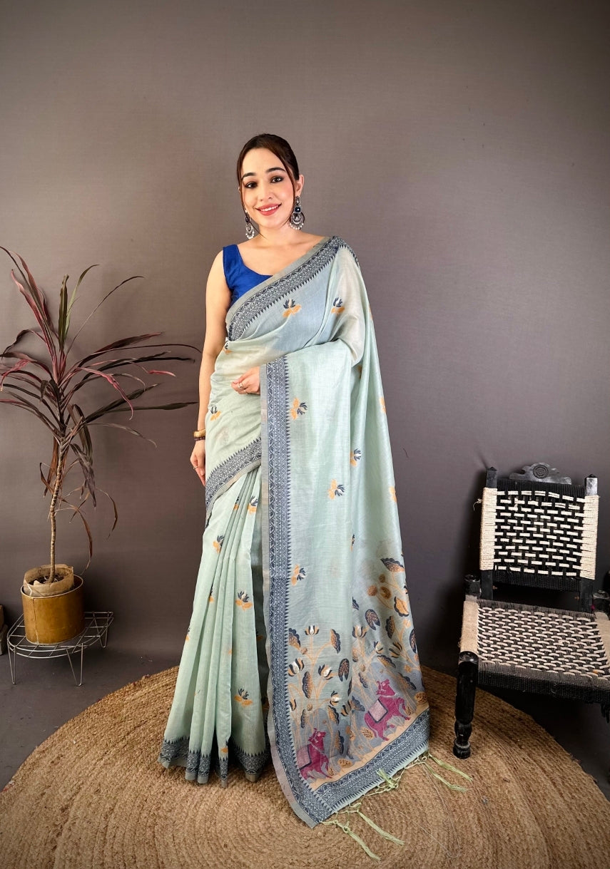 Cotton Blend Saree for Women - Green | MLWSHSA9113GRN