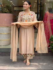 Chanderi Kurta Set for Women - Off White | MLWSHKS8903CRM