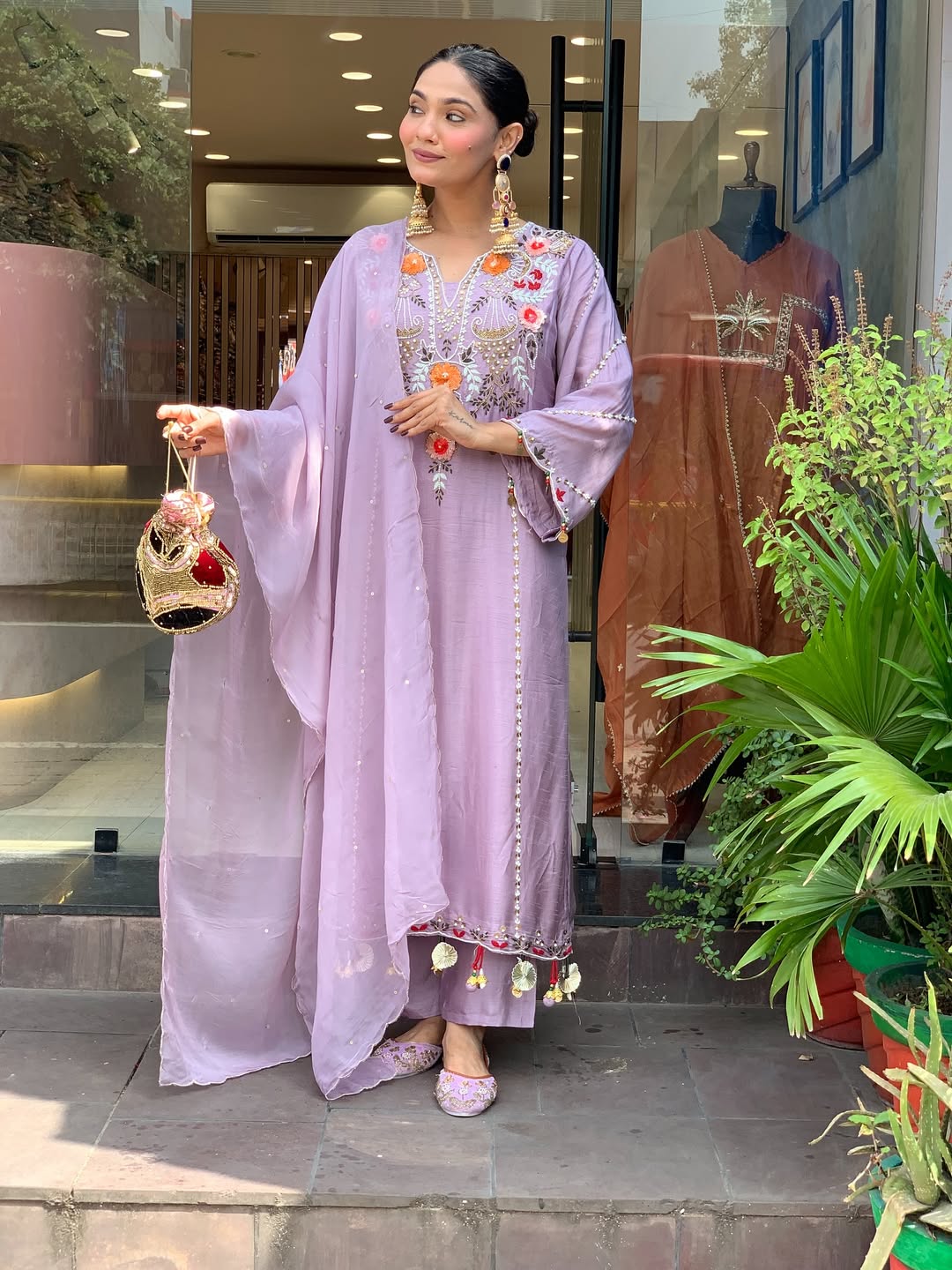 Chanderi Kurta Set for Women - Lilac | MLWSHKS8904LVR | DesiQlo