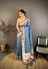 Cotton Blend Saree for Women - Blue | MLWSHSA9116BLU