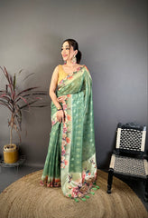 Cotton Blend Saree for Women - Green | MLWSHSA9118GRN
